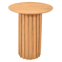 Sejo Side End Table, 20 Inch Round Top with Fluted Base in Natural Brown Mango Wood - UPT-301719