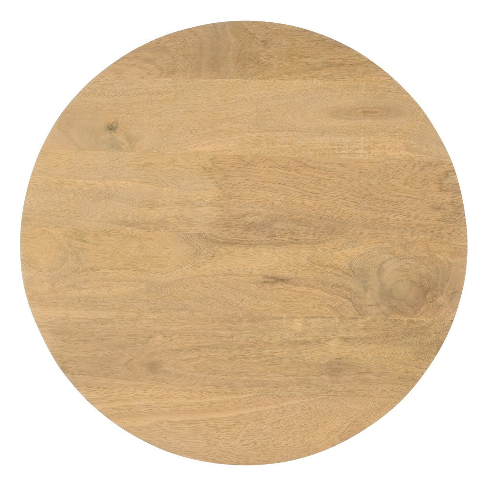 Sejo Side End Table, 20 Inch Round Top with Fluted Base in Natural Brown Mango Wood - UPT-301719