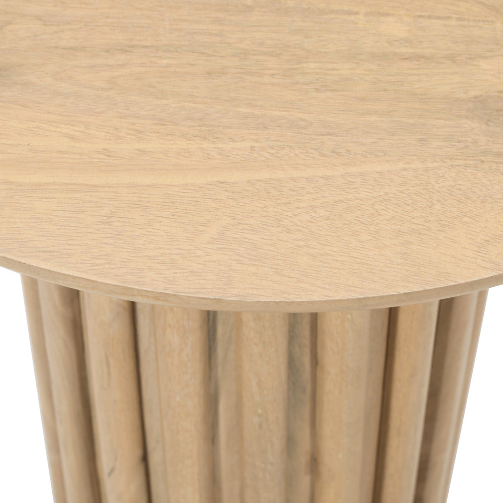 Sejo Side End Table, 20 Inch Round Top with Fluted Base in Natural Brown Mango Wood - UPT-301719