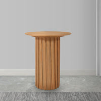 Sejo Side End Table, 20 Inch Round Top with Fluted Base in Natural Brown Mango Wood - UPT-301719