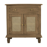 30 Inch Nightstand Table, Rattan Cabinet Doors and Drawer Fronts, Sandblasted Brown Mango Wood - UPT-301721