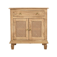 30 Inch Nightstand Table, Rattan Cabinet Doors and Drawer Fronts, Sandblasted Brown Mango Wood - UPT-301721