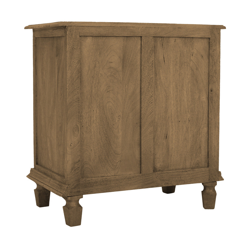 30 Inch Nightstand Table, Rattan Cabinet Doors and Drawer Fronts, Sandblasted Brown Mango Wood - UPT-301721