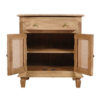 30 Inch Nightstand Table, Rattan Cabinet Doors and Drawer Fronts, Sandblasted Brown Mango Wood - UPT-301721