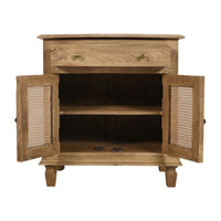 30 Inch Nightstand Table, Rattan Cabinet Doors and Drawer Fronts, Sandblasted Brown Mango Wood - UPT-301721