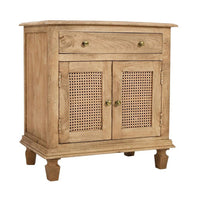 30 Inch Nightstand Table, Rattan Cabinet Doors and Drawer Fronts, Sandblasted Brown Mango Wood - UPT-301721