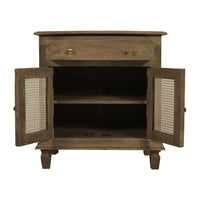 30 Inch Nightstand Table, Rattan Cabinet Doors and Drawer Fronts, Sandblasted Brown Mango Wood - UPT-301721