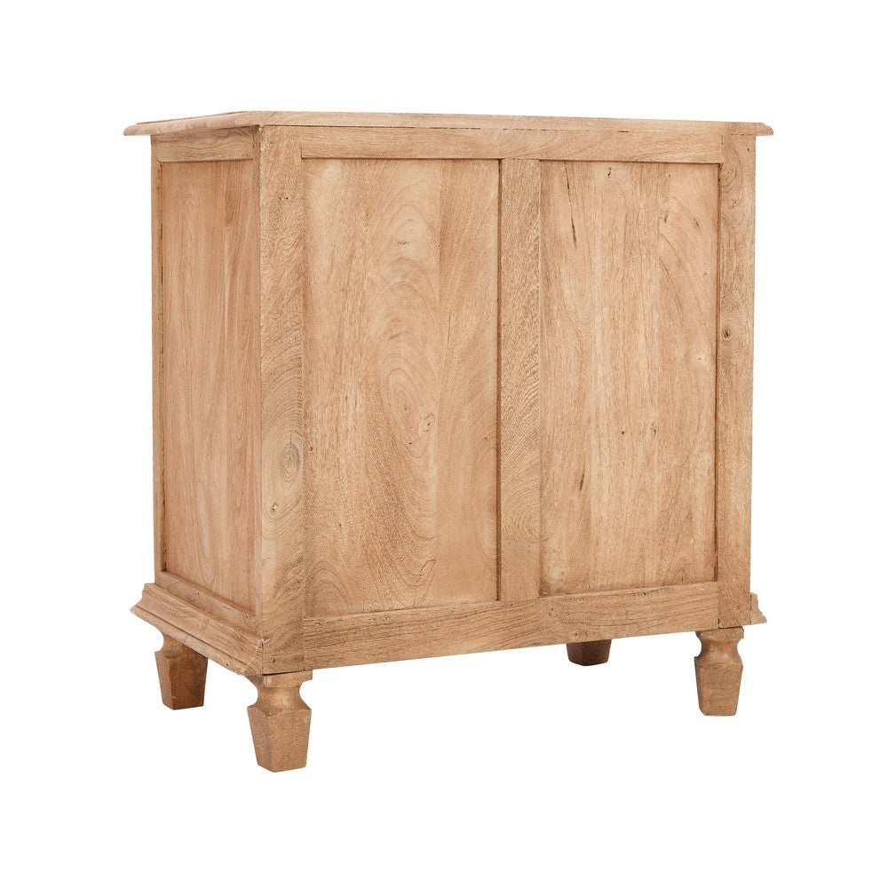 30 Inch Nightstand Table, Rattan Cabinet Doors and Drawer Fronts, Sandblasted Brown Mango Wood - UPT-301721