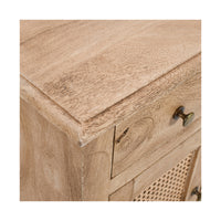 30 Inch Nightstand Table, Rattan Cabinet Doors and Drawer Fronts, Sandblasted Brown Mango Wood - UPT-301721