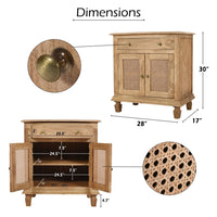 30 Inch Nightstand Table, Rattan Cabinet Doors and Drawer Fronts, Sandblasted Brown Mango Wood - UPT-301721