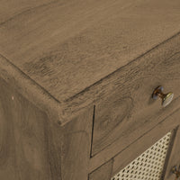 30 Inch Nightstand Table, Rattan Cabinet Doors and Drawer Fronts, Sandblasted Brown Mango Wood - UPT-301721