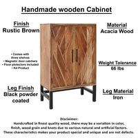 30 Inch Storage Cabinet, Handcrafted Rustic Brown Acacia Wood, Black Iron Legs - UPT-301723