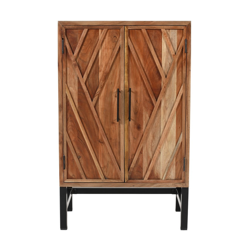 30 Inch Storage Cabinet, Handcrafted Rustic Brown Acacia Wood, Black Iron Legs - UPT-301723