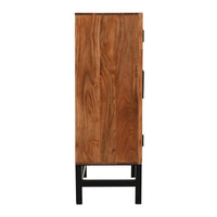 30 Inch Cabinet Storage Console, Handcrafted Rustic Brown Acacia Wood, Black Iron Legs - UPT-301723