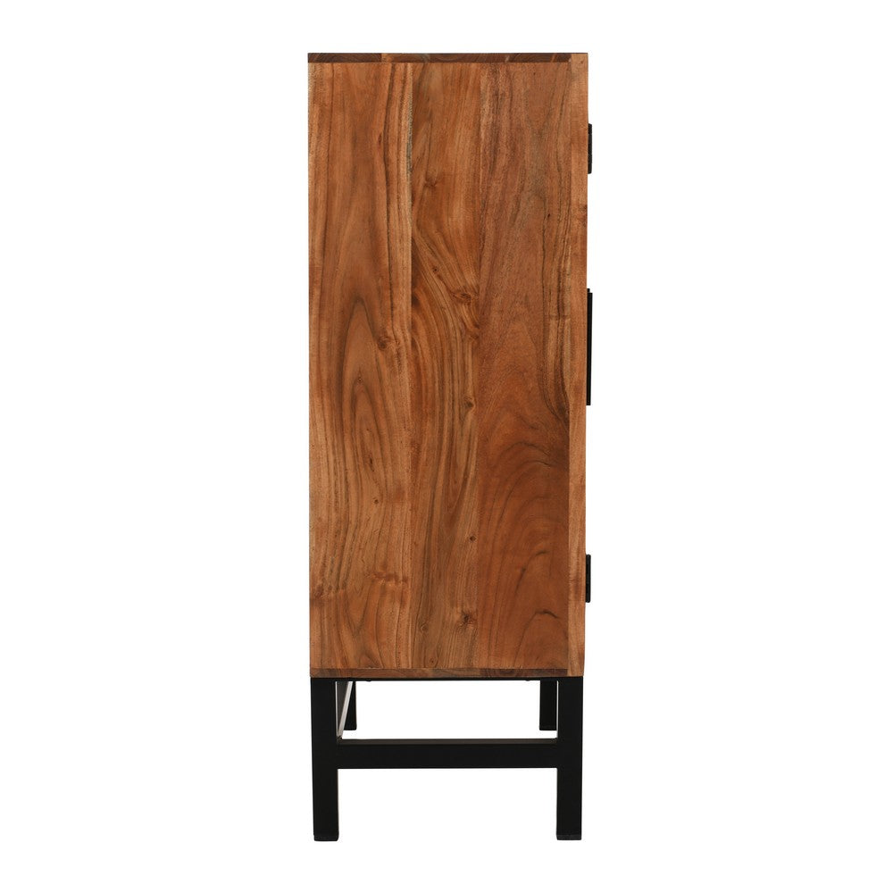 30 Inch Storage Cabinet, Handcrafted Rustic Brown Acacia Wood, Black Iron Legs - UPT-301723