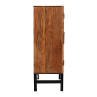 30 Inch Storage Cabinet, Handcrafted Rustic Brown Acacia Wood, Black Iron Legs - UPT-301723