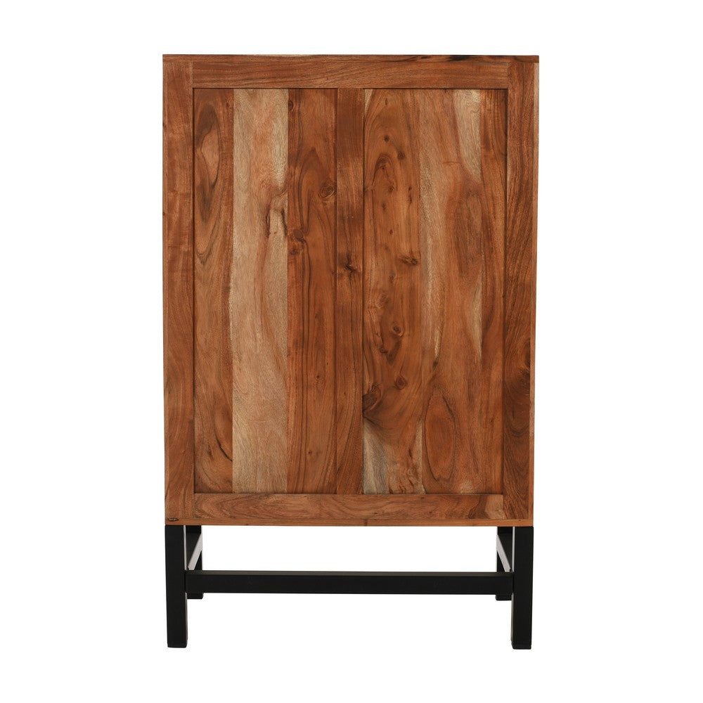 30 Inch Storage Cabinet, Handcrafted Rustic Brown Acacia Wood, Black Iron Legs - UPT-301723