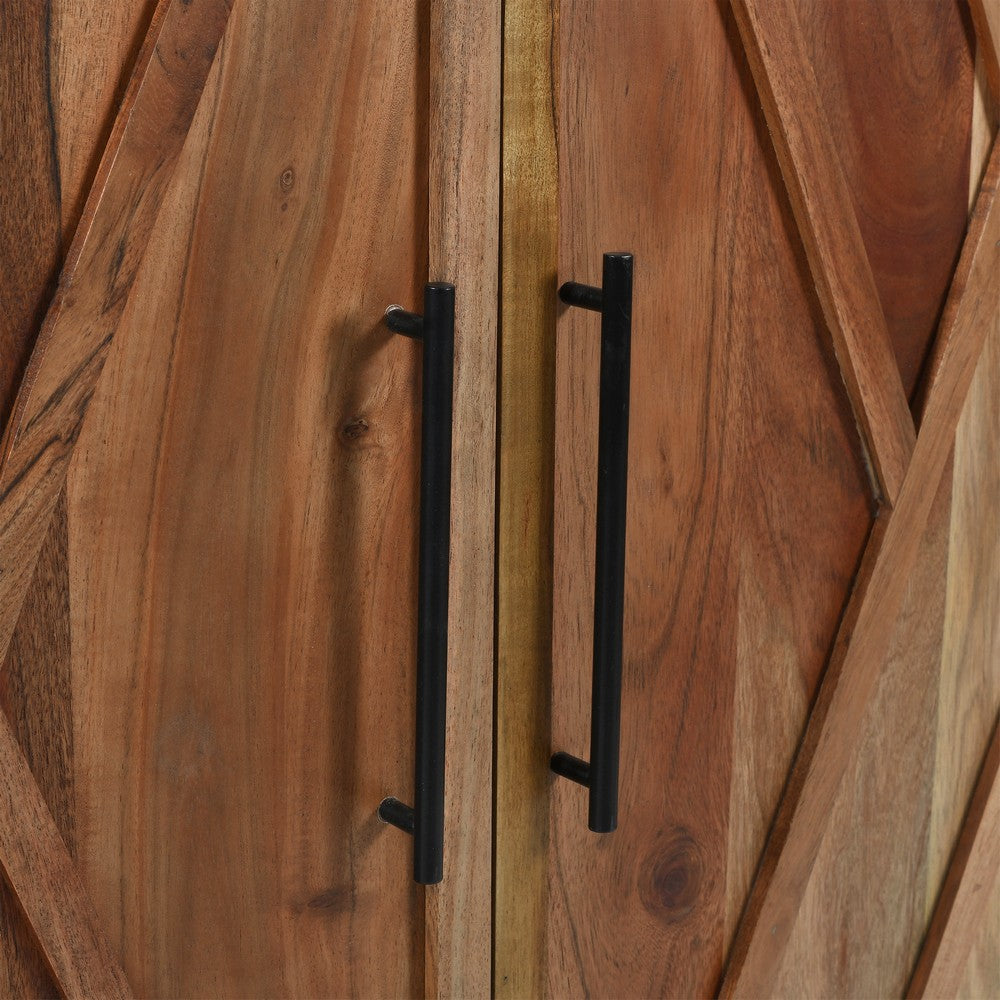 30 Inch Storage Cabinet, Handcrafted Rustic Brown Acacia Wood, Black Iron Legs - UPT-301723