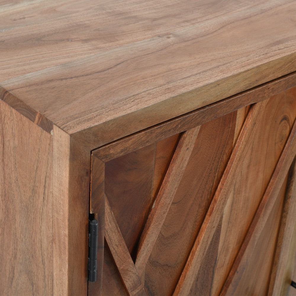 30 Inch Storage Cabinet, Handcrafted Rustic Brown Acacia Wood, Black Iron Legs - UPT-301723