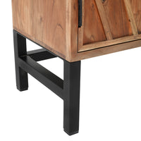 30 Inch Cabinet Storage Console, Handcrafted Rustic Brown Acacia Wood, Black Iron Legs - UPT-301723