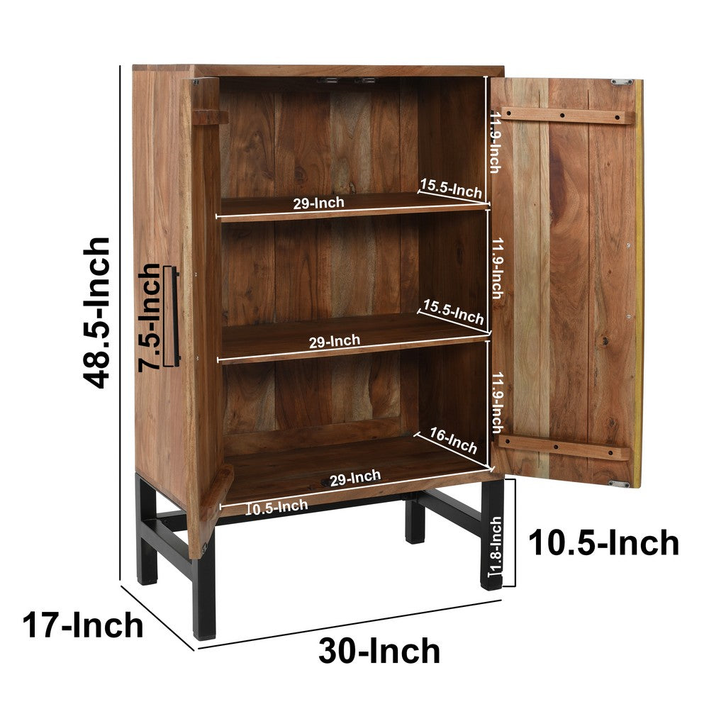 30 Inch Storage Cabinet, Handcrafted Rustic Brown Acacia Wood, Black Iron Legs - UPT-301723