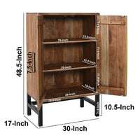 30 Inch Storage Cabinet, Handcrafted Rustic Brown Acacia Wood, Black Iron Legs - UPT-301723