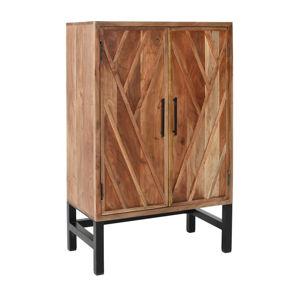 30 Inch Storage Cabinet, Handcrafted Rustic Brown Acacia Wood, Black Iron Legs - UPT-301723