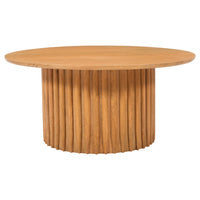 Sejo Coffee Table, 34 Inch Round Top with Fluted Base in Natural Brown Mango Wood - UPT-301724