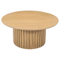 Sejo Coffee Table, 34 Inch Round Top with Fluted Base in Natural Brown Mango Wood - UPT-301724