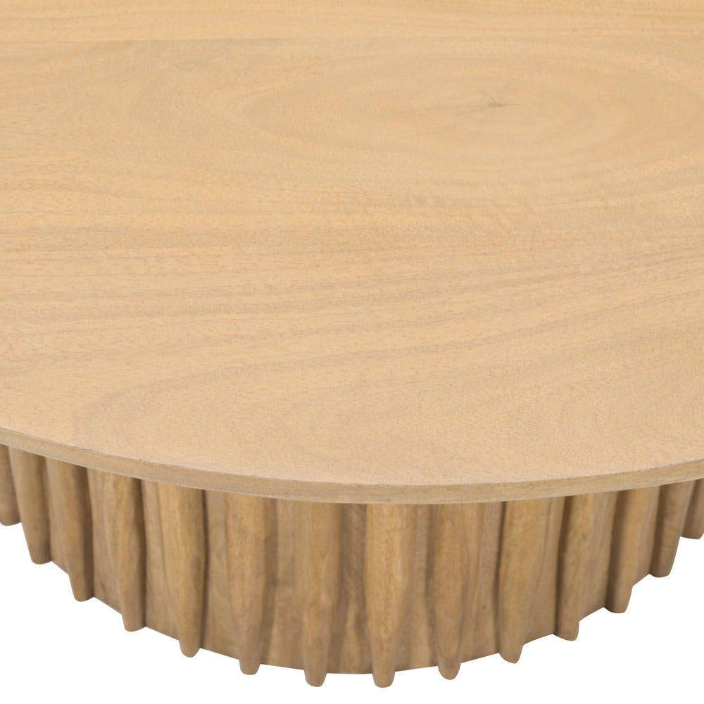 Sejo Coffee Table, 34 Inch Round Top with Fluted Base in Natural Brown Mango Wood - UPT-301724