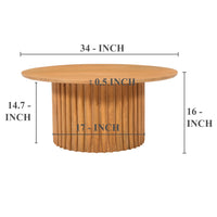 Sejo Coffee Table, 34 Inch Round Top with Fluted Base in Natural Brown Mango Wood - UPT-301724