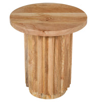 Muna Side End Table, 16" Round Top, Handcrafted Mango Wood Reeded Base, Natural Brown - UPT-301725