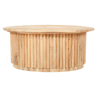 Muna Coffee Table, 36 Inch Oval Top, Handcrafted Mango Wood, Reeded Base with Hidden Storage, Natural Brown - UPT-301726