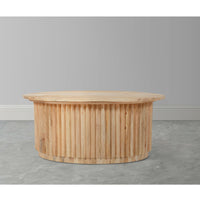 Muna Coffee Table, 36 Inch Oval Top, Handcrafted Mango Wood, Reeded Base with Hidden Storage, Natural Brown - UPT-301726