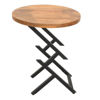 23 Inch Side End Table, Natural Brown Round Wood Top, Modern Black Angled Iron Legs - UPT-301727