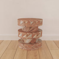 18 Inch Side End Table, Farmhouse Style Natural Brown Acacia Wood, Modern Stacked Drum Design - UPT-301728