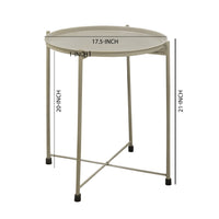 18 Inch Modern Side End Table, Round Metal Tray Top, Foldable Legs, Beige - UPT-302378