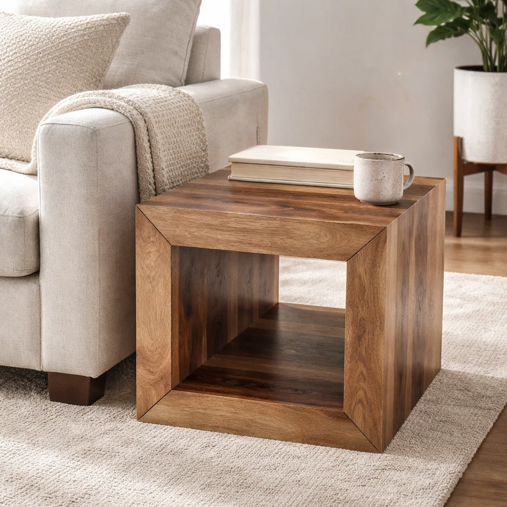 16 Inch Cube Shape Rosewood Side Table With Cutout Bottom, Brown - UPT‐30350