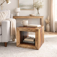 16 Inch Cube Shape Rosewood Side Table With Cutout Bottom, Brown - UPT‐30350