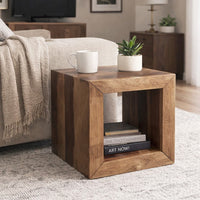 16 Inch Cube Shape Rosewood Side Table With Cutout Bottom, Brown - UPT‐30350