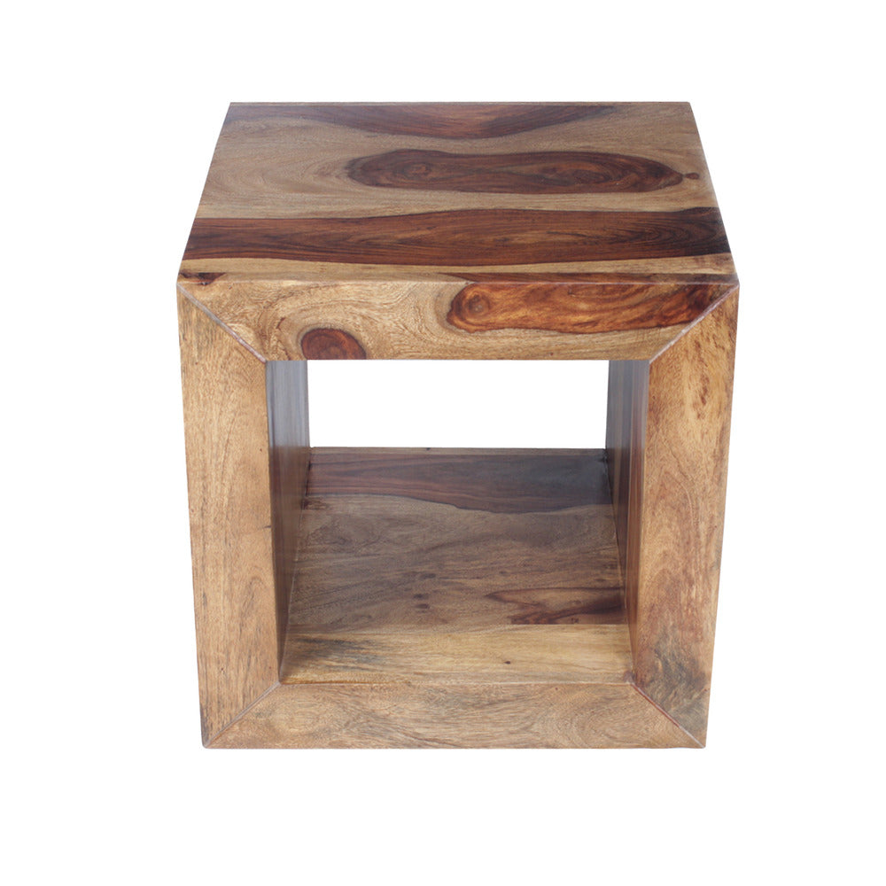 16 Inch Cube Shape Rosewood Side Table With Cutout Bottom, Brown - UPT‐30350