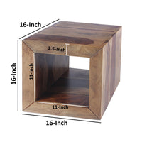 16 Inch Cube Shape Rosewood Side Table With Cutout Bottom, Brown - UPT‐30350