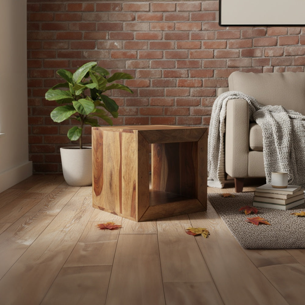 16 Inch Cube Shape Rosewood Side Table With Cutout Bottom, Brown - UPT‐30350