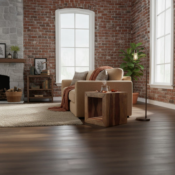 16 Inch Cube Shape Rosewood Side Table With Cutout Bottom, Brown - UPT‐30350