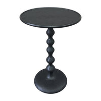 Shae 22 Inch Round Side End Table, Matte Black Aluminum Cast with Hammered Texture, Turned Padestal Post - UPT-310005