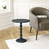 Shae 22 Inch Round Side End Table, Matte Black Aluminum Cast with Hammered Texture, Turned Padestal Post - UPT-310005