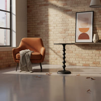 Shae 22 Inch Round Side End Table, Matte Black Aluminum Cast with Hammered Texture, Turned Padestal Post - UPT-310005