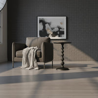 Shae 22 Inch Round Side End Table, Matte Black Aluminum Cast with Hammered Texture, Turned Padestal Post - UPT-310005