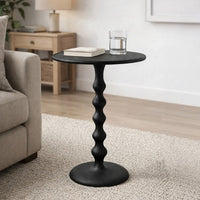 Shae 22 Inch Round Side End Table, Matte Black Aluminum Cast with Hammered Texture, Turned Padestal Post - UPT-310005
