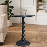 Shae 22 Inch Round Side End Table, Matte Black Aluminum Cast with Hammered Texture, Turned Padestal Post - UPT-310005